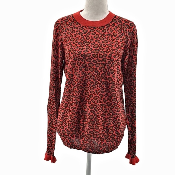 Scotch & Soda Cashmere & Cotton Leopard Print Sweater in Red - Size Medium - Picture 3 of 8